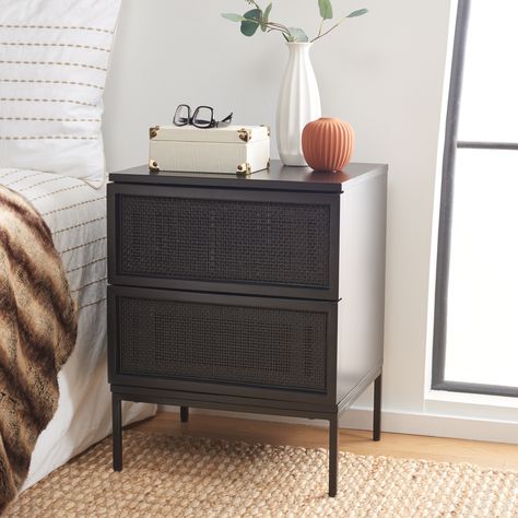 An icon of modern coastal chic, this Zadie Nightstand refreshes any contemporary bedroom. Rattan Nightstand, Drawer Shelves, 2 Drawer Nightstand, Coastal Chic, Coastal Design, Wood Nightstand, Modern Coastal, Drawer Nightstand, Contemporary Bedroom