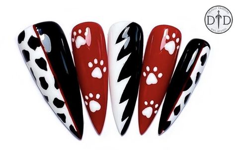 Cruella Nail Art, Nail Holiday, Valentines Nail, Gothic Nails, Nail Art Disney, Gel Nails Diy, Short Square Nails, Disney Nails, I Love Nails