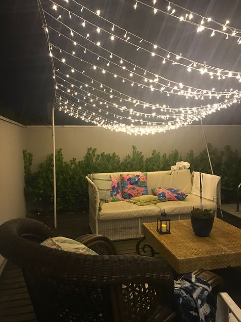 Night Terrace Snap, Series Light Decoration Ideas, Terrace Snap, Terrace Party, Backyard Night, Rooftop Lighting, Rooftop Decor, Dohale Jevan, Garden Ideas To Make