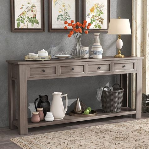 Hallway Sofa, Farmhouse Entry Table, Sofa Table With Drawers, Table For Entryway, Sofa Table With Storage, Long Sofa Table, Long Console Table, Chic Sofa, Table With Drawers