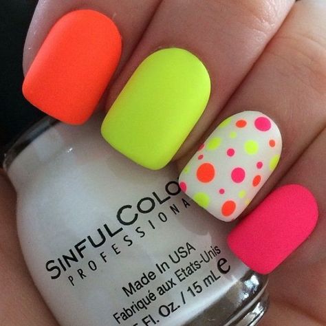 Neon Nail Art Designs, Dot Nail Art Designs, Polka Dot Nail Designs, Dot Nail Designs, Neon Nail Art, Polka Dot Nail Art, Neon Nail Designs, Nail Art Diy Easy, Dot Nail Art