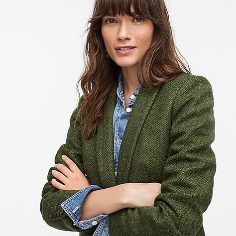 Green Tweed Blazer, Green Tweed, Shopping Trolley, Women's Blazers, Crew Clothing, Contrast Collar, Womens Blazers, Green Wool, Tweed Blazer