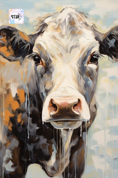 Cow And Calf Painting, Painting Of Cow, Farm Animal Paintings Acrylic Easy, Colorful Cow Painting, Cow Portrait, Cow Head Painting, Abstract Cow Painting, Cow Painting Ideas, Cow Paintings