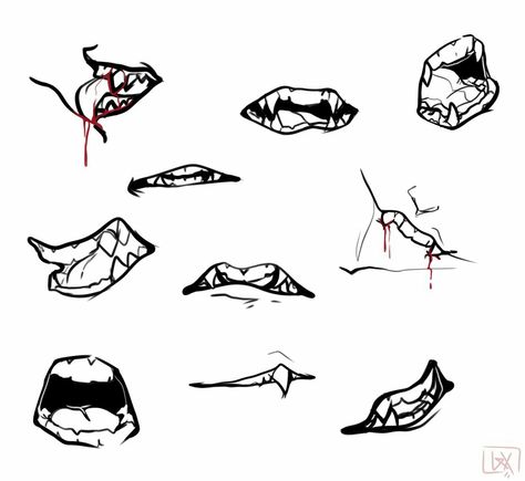 Fangs Mouth Reference, Jagged Teeth Drawing, How To Draw Mouth With Sharp Teeth, Mouth Drawing With Fangs, Vampire Teeth Mouth Drawing, Monster Mouth Drawing Teeth, Anime Mouth Drawing, Teeth Drawing, Teeth Art