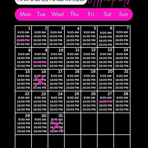 Acuity Scheduling Monthly Availability Weekly Calendar for your Instagram Story or post. 🦋 Saves Time 😎 Boosts Sales 🩷 Looks Cute! Available Monthly Booking Time Slots very easy to edit in Cavna. Social Media Post Template for hair stylists, lash tech, nails tech, and anyone else in the beauty industry who needs a cute calendar for their IG story!🩷 https://7cf5d5-65.myshopify.com/products/acuity-scheduling-design-july-availability-calendar-instagram-story-monthly-available-booking-time-sl... Tech Nails, Booking Calendar, Nails Tech, Scheduling Template, Wellness Industry, Cute Calendar, Social Media Post Template, Lash Tech, Weekly Calendar