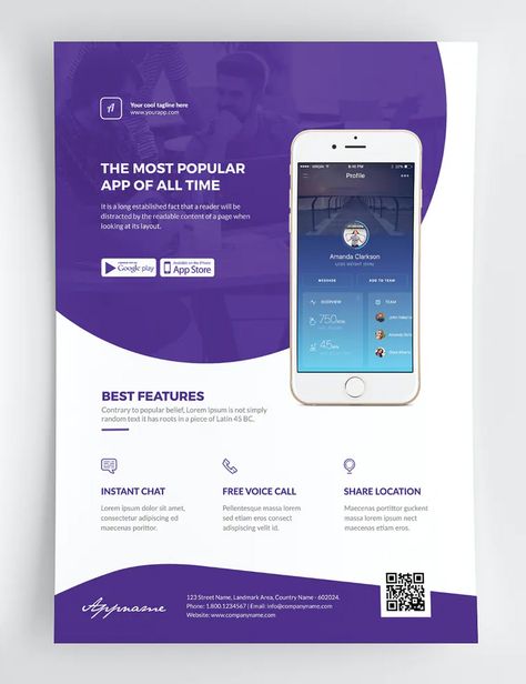 App Flyer Design, Product Leaflet, Simple Flyer Design, Mobile App Flyer, App Flyer, Profile App, Minimalist Flyer, Product Flyer, Saving App