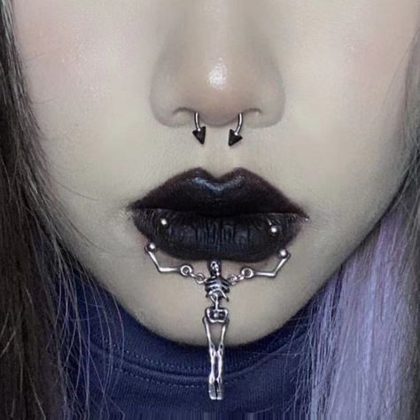 Lip Nails, Goth Piercings, Skeleton Face, Lip Stud, Face Piercings, Spotify Covers, Labret Piercing, Body Modification, Lip Piercing