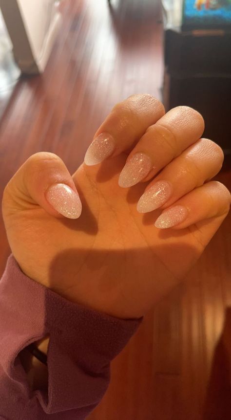 Acrylic Nails For Dance, Simple Glitter Nails Acrylic, Formal Dance Nail Ideas, White Sparkly Acrylic Nails Square, Glitter Nails Neutral, Sns Dipping Powder Nails Glitter, Homecoming Nails Almond Shape, Nails For Sorority Recruitment, Simple Acrylic Nails Glitter