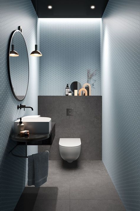 Matte Black Accessories, Grey Toilet, Wc Design, Downstairs Toilet, Unglazed Porcelain, Floor Edging, Toilet Room, Terrazzo Flooring, Grey Tiles