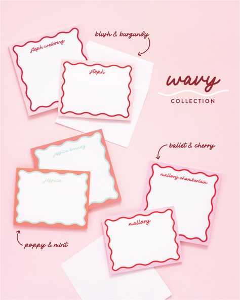 Wavy Collection Personalized Stationery Trendy Stationery, Custom Hard Hats, Letter Pattern Design, Monogrammed Stationery, Notes Stationery, Personalized Notepad, Stationary Design, Custom Gift Tags, Personalized Gift Tags