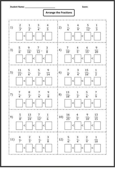 Comparing Using Fractions - Worksheet School Fraction Comparison Worksheet, Ordering Fractions Worksheet, Free Fraction Worksheets, Math Conversions, Unlike Fractions, Math Fractions Worksheets, Ordering Fractions, Decimals Worksheets, Unit Fractions