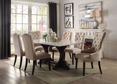 Casual Dining Table, Set Meja Makan, Solid Wood Chairs, Solid Wood Dining Set, Trestle Dining Tables, 7 Piece Dining Set, Contemporary Dining Room, Acme Furniture, Marble Dining