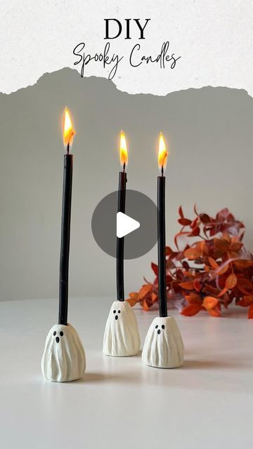 Sofi Sokolova on Instagram: "DIY spooky candle holders🕯️👻

I used air-dry clay, acrylic paint, and a matte finish sealant.

#spookyseason #halloweendecor #claycraft #halloweendiy" Air Dry Clay Candle Holder, Clay Candle Holders Diy, Candle Holder Clay, Clay Candle Holders, Clay Candle, Spooky Candles, Diy Candle Holders, Instagram Diy, Dry Clay