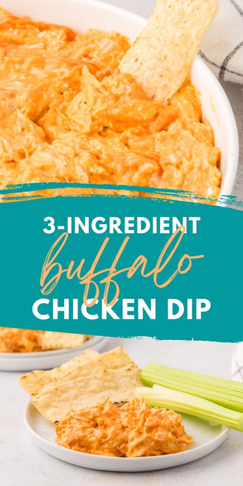 This delicious, 3 ingredient Buffalo Chicken Dip is perfect for a game watching party or anytime you need a quick and delicious appetizer. I first developed this Easy Buffalo Chicken Dip recipe to use in this post on Basketball-Themed Party Ideas. It's a shortcut rotisserie chicken buffalo dip, as well as being a no bake buffalo chicken dip, so you can whip it up in just 5 to 10 minutes! Click or visit FabEveryday.com for the recipe and variation ideas for this buffalo chicken dip without ranch. Buffalo Dip Recipe, The Best Buffalo Chicken Dip, Best Buffalo Chicken Dip, Buffalo Chicken Wing Dip, Baked Buffalo Chicken Dip, Buffalo Dip, Dip Easy, Chicken Dip Recipe, Buffalo Chicken Dip Recipe