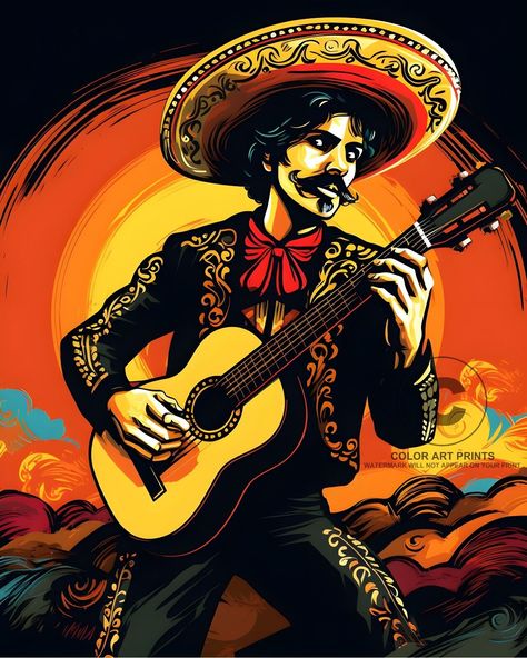 Mariachi Musician Playing Romantic Mexican Love Song On Guitar Giclée Art Print | eBay Song On Guitar, Mexican Love, Mexico Wallpaper, Mexican Artwork, Koi Painting, Night Mood, Latino Art, Cholo Art, Hispanic Culture