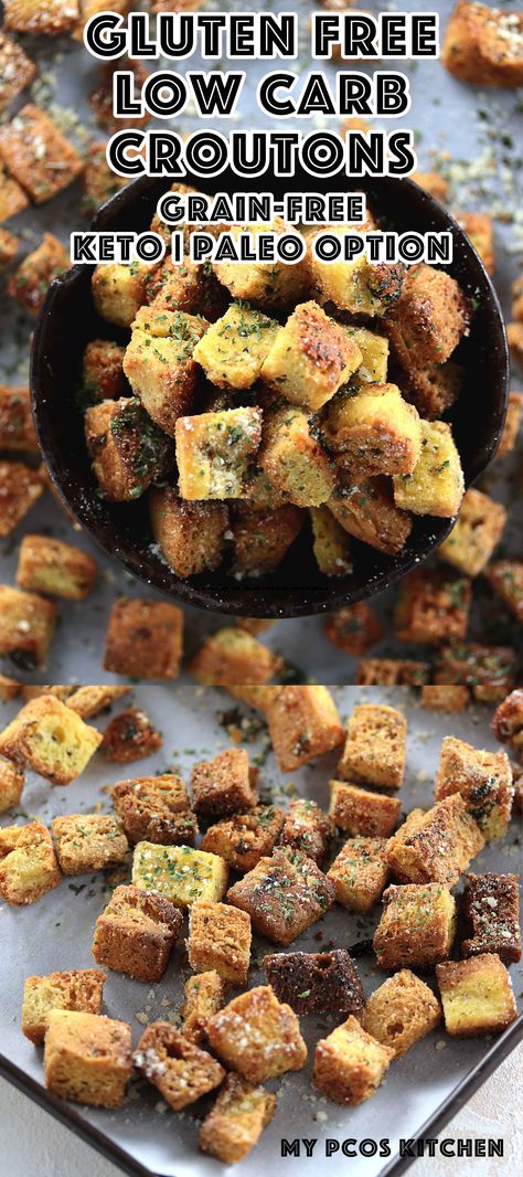 Keto Croutons, Croutons Recipe, Garlic Croutons, Low Carb Salad, Low Carb Lunch, Low Carb Gluten Free, Low Carb Bread, Idee Pasto Sano, Keto Bread