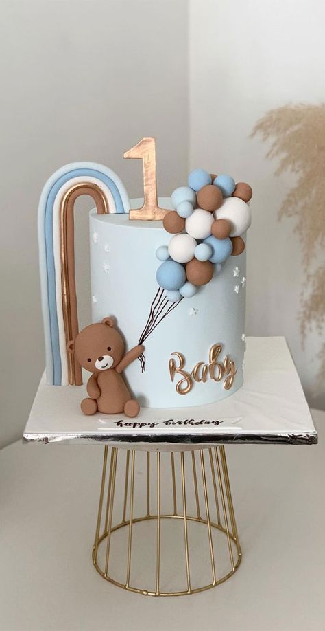 First Bday Cake Girl, Smash Cakes For Boys 1st Birthday, Baby Birthday Cake Girl, 30 Birthday Cake Ideas, First Bday Cake Boy, Blue Rainbow Cake, Baby Boy Birthday Cake 1 Year, Bear First Birthday Cake, Cake 1 Year Boy