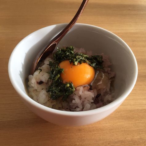 rice with millet + soy pickled Japanese basil + raw egg Egg Rice, Millet, Pickles, Basil, Egg, Rice, Snacks