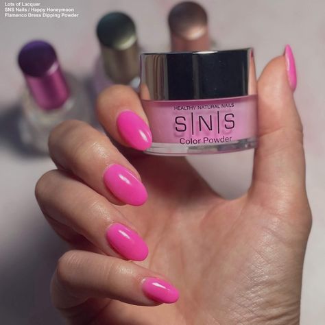 Sns Dipping Powder Nails Pink, Barbie Pink Dip Nails, Pink Sns Nail Colors, Hot Pink Dip Nails, Pink Sns Nails, Sns Nail Powder, Sns Colors, Barbie Pink Nails, Pink Dip