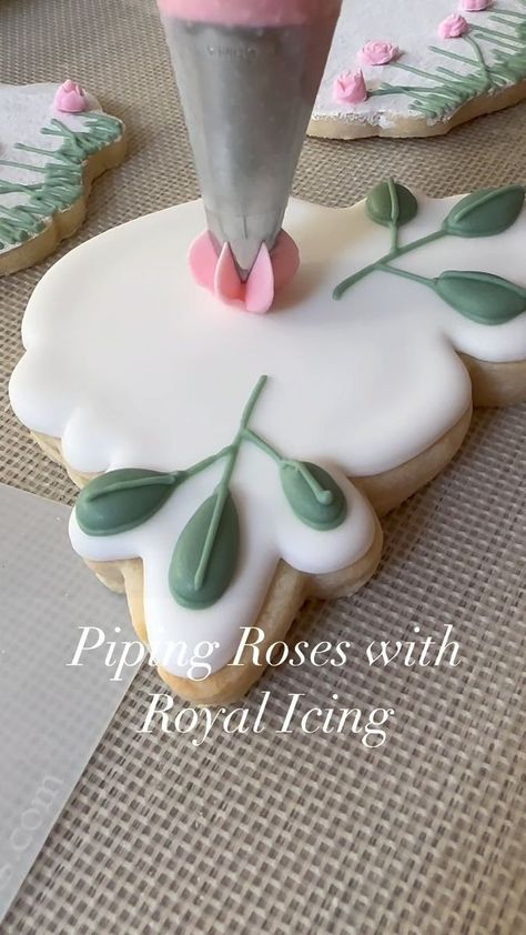 Rebekah Kamauu on Reels | This Will Destroy You · The Mighty Rio Grande Royal Icing Roses On Cookies, Piping Royal Icing Flowers, How To Make Royal Icing Flowers, Royal Icing Roses, Rose Icing, Rainbow Sugar Cookies, Floral Cookies, Flower Sugar Cookies, Royal Icing Sugar