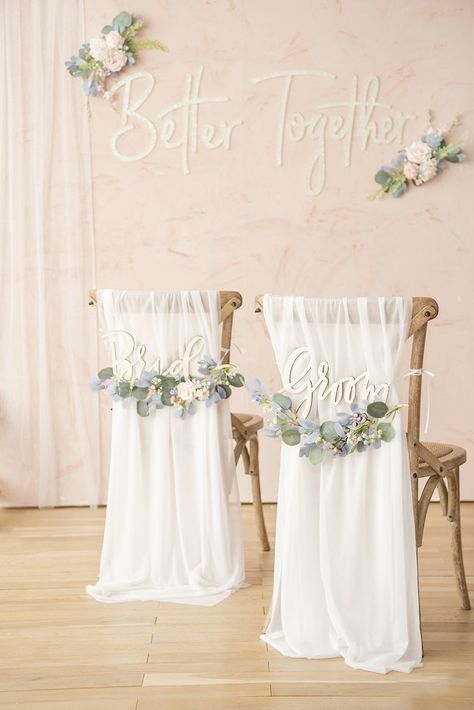 Bride & Groom Wedding Chair Decor (Pack of 2) Tulle Table Runner, Bride Groom Signs, Wedding Reception Chairs, Pew Flowers, Wedding Aisle Decor, Tulle Table, Tafel Decor, Wedding Chair Decorations, Barn Wedding Decorations