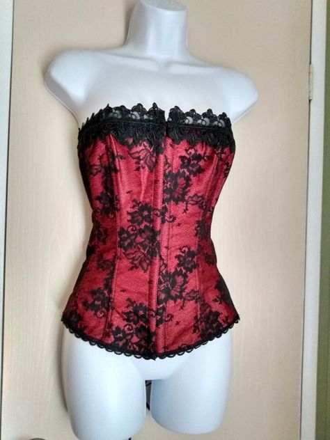 Vintage Fredericks of Hollywood Gothic Corset Top Lace Up Red Black M 36 Bustier | eBay Red Lace Corset Top, Luxury Red Corset, Red And Black Corset Top, Red Velvet Corset Top, Black Lace Corset Top, Red Punk Fitted Corset, Black Lace Corset, Fredericks Of Hollywood, Gothic Corset