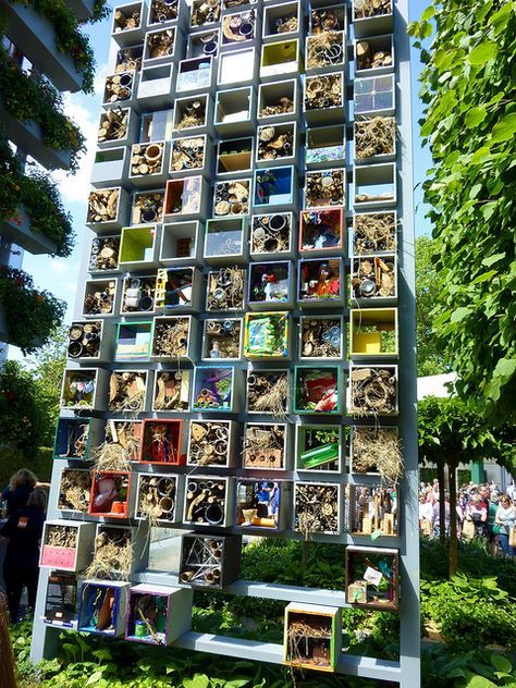 An "Insect Hotel" in the BQ Garden at the RHS Chelsea Flower Show 2011 | Flickr - Photo Sharing! Bug Hotels, Guerrilla Gardening, Bee Friendly Garden, Bee Hotel, Insect Hotel, Rhs Chelsea Flower Show, Bug Hotel, Hosta Gardens, Garden Insects