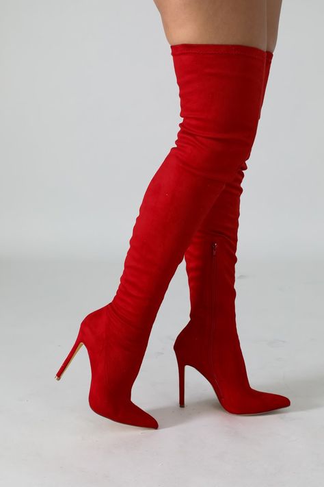 Red High Heel Boots, Red Heel Boots, Over The Knee Boot Outfit, Knee Boots Outfit, Thigh High Heels, Hot Boots, Thigh High Boots Heels, Red High Heels, High Heel Boots Ankle