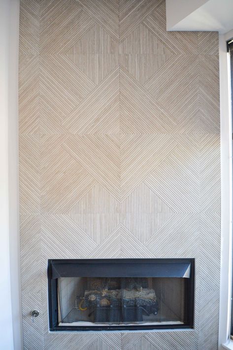 White Textured Tile Fireplace, Tile Wall Fireplace Ideas, Cool Fireplace Tile, Tile Accent Walls In Living Room, Textured Fireplace Tile, Tile Fireplace To Ceiling, Tile For Fireplace Wall, Dimensional Tile Fireplace, Contemporary Tile Fireplace