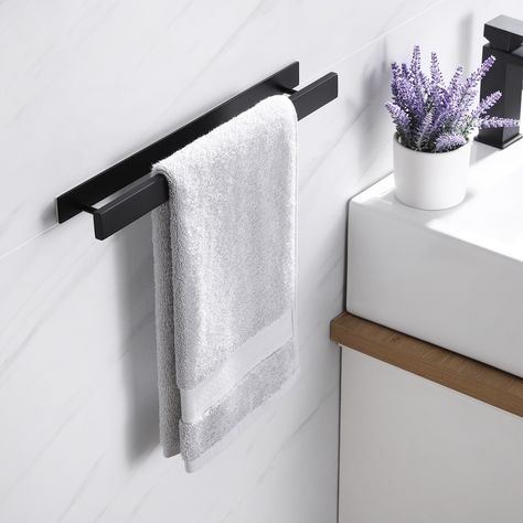 Modern Towel Rack, Metal Towel Racks, Modern Towel Bars, Wc Bathroom, Bathroom Shelf Decor, Wall Mounted Towel Rack, Bar Metal, Black Towels, Hand Towels Bathroom