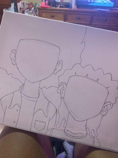 Easy Boondocks Drawings, Cartoon Characters High Drawings Easy, Kaws Drawing Pencil, Easy Painting Ideas On Canvas Black Art, Boondocks Art Drawings, Boondocks Canvas Painting Ideas, Drippy Drawing Ideas Easy, Painting Ideas On Canvas Boondocks, The Boondocks Canvas Painting