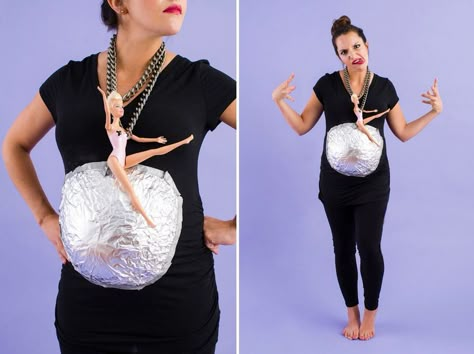 Wrecking Ball Miley Cyrus Maternity Costume Halloween Costumes For Pregnant Women, Costumes For Pregnant Women, Halloween Costumes For Pregnant, Maternity Halloween Costumes, Costumes Pregnant, Disco Ball Costume, Baby Shower Etiquette, Punny Costumes, Maternity Halloween