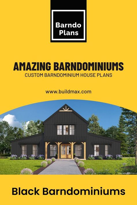 black barndominium Barndo Black, Black And White Barndominium, White Barndominium, Small Brick House, Barndominium House Plans, Brick House Plans, Barndominium House, Black Barndominium, Steel Building Homes