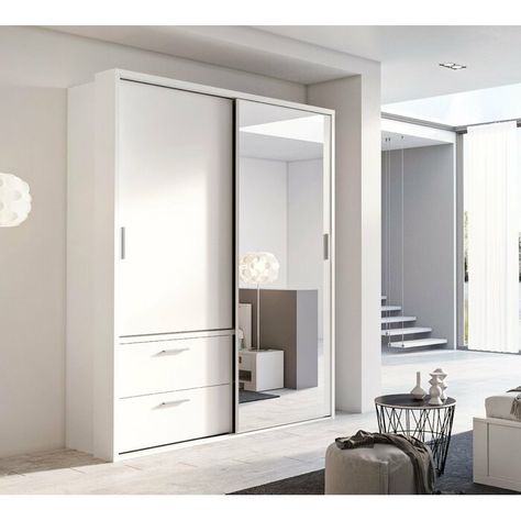 Ebern Designs Gulbahar 2 Door Sliding Wardrobe | Wayfair.co.uk Wardrobe With Drawers, Double Bed With Storage, Armoire Dressing, Sliding Door Wardrobe, Sliding Wardrobe Doors, Wardrobe Solutions, Wardrobe Drawers, Mirrored Wardrobe, Sliding Wardrobe