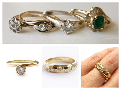 Remodelling / Upcycling / Recycling / Repurpose / Bespoke Jewellery - Sue Lane Remodelled Rings, Redesigned Rings Before And After, Ring Redesign Before And After, Old Wedding Rings, Wedding Ring Redesign, Jewelry Redesign, Recycled Gold Jewelry, Upcycled Rings, Mothers Jewelry