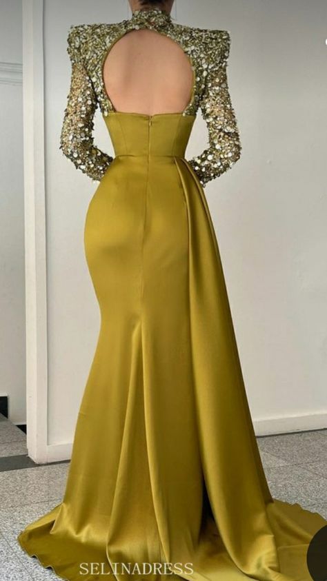 Long Evening Dress, Evening Dress, Prom Dress, Custom Color, High Neck, Mermaid, Prom, Long Sleeves, Satin