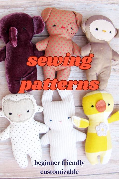 these cute plushies can be sewn in so many different fabric making them the perfect scrap buster Easy To Make Stuffed Animals, Homemade Stuffed Animals Pattern, Sewing Animal Patterns Free, How To Sew A Stuffed Animal, No Sew Plushies, Plushy Patterns Free, Sewing Stuffed Animals Patterns Free Templates, Kids Sewing Projects Beginner, Free Plush Sewing Patterns