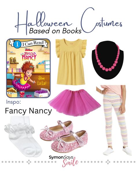 Easy Fancy Nancy halloween “costume” for kids. Halloween based on story books. Fancy Nancy Dress Up, Fancy Nancy Book Character Day, Diy Fancy Nancy Costume, Fancy Nancy Outfit Ideas, Fancy Nancy Costume Diy, Fancy Nancy Outfit, Fancy Nancy Costume, Storybook Character Costumes, Book Characters Dress Up