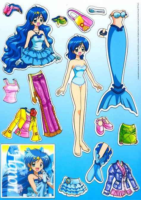 Cool Neon Blue Mermaid Mermaid Paper Dolls, Seni Resin, Princess Paper Dolls, Free Printable Paper Dolls, Mermaid Melody Pichi Pichi Pitch, Modele Pixel Art, Barbie Paper Dolls, Doll Japan, Paper Dolls Clothing