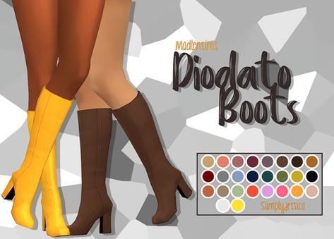 siimplyjessica: “ Diodato ‘Go-Go’ Boots I like to think these look like go-go boots, even though madlensims didn’t really advertise them as go-go boots. anyway, a simple recolor..ENJOY :) • bgc • original by @madlensims • 26 swatches • tagged for... Sims 4 Decades Challenge, Sims 4 Cc Shoes, Sims 4 Mm Cc, Gogo Boots, Sims 4 Cc Folder, Sims 4 Characters, Sims 4 Dresses, Sims 4 Mm, Sims Four