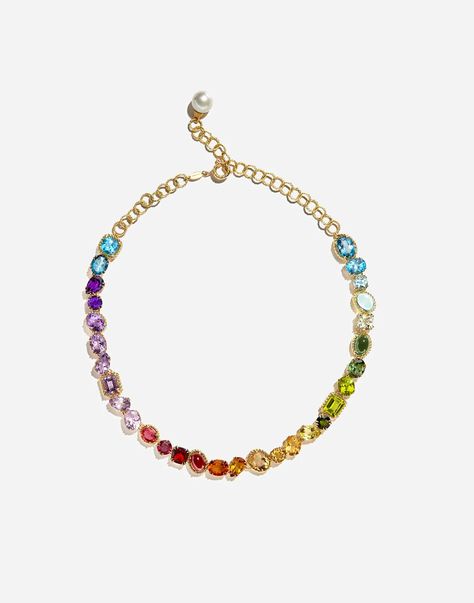 Necklace with multi-colored gems Sapphire Wedding Rings, The Necklace, Gem Necklace, Sapphire Wedding, Colored Gems, Green Quartz, Dolce & Gabbana, Baroque Pearls, Purple Amethyst