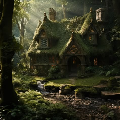 Fairytale Forest Aesthetic, Forest Witch House, Cottage In The Woods Fairytale, Forest Cottage Aesthetic, Cottage Concept Art, Zimmer Aesthetic, Witchy Houses, Escape Art, Acotar Illyrian