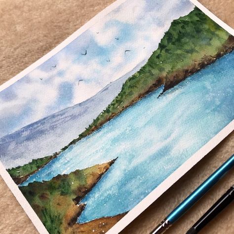 Concertina Sketchbook, Landscape Journal, Watercolor Scenery, White Nights, Green Island, Watercolor Art Landscape, Lake Scene, Art Tutorials Watercolor, Start Painting