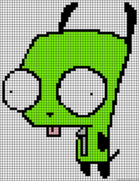 Gir Invader Zim perler bead pattern Gir Invader Zim, Nerd Crafts, Pearl Beads Pattern, Perler Bead Templates, Graph Paper Art, Diy Perler Beads, Beaded Cross Stitch, Pixel Pattern, Pixel Art Pattern