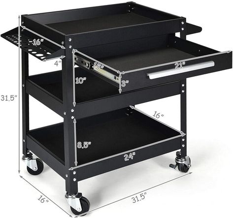 Sponsored* Happytools 3 Tier Tool Cart on Wheels, Heavy Duty Industrial Utility Service Cart with Drawer, Rolling Mechanic Tool Box Organizer for Garage Warehouse Workshop Repair Shop, 330 LBS Capacity (Black) Toolbox Organizer, Mechanic Tool Box, Tool Trolley, Tool Cabinets, Garage Warehouse, Drum Cases, Metal Cart, Rolling Utility Cart, Tool Box Organization