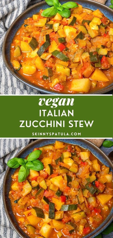 Easy Italian Zucchini Stew Zucchini Stew, Vegan Stew Recipes, Italian Stew, Zucchini Vegetable, Italian Zucchini, Zucchini Soup Recipes, Vegetable Stew Recipe, Vegan Stew, Vegan Italian