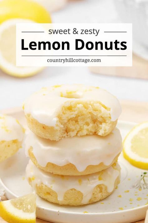 Lemon Cake Donut Recipe, Lemon Glaze Donut, Baked Lemon Donut Recipes, Homemade Donuts Recipe Baked, Lemon Glazed Donuts, Doughnut Recipes, Doughnut Recipe Easy, Cake Donuts Recipe, Crispy Bread