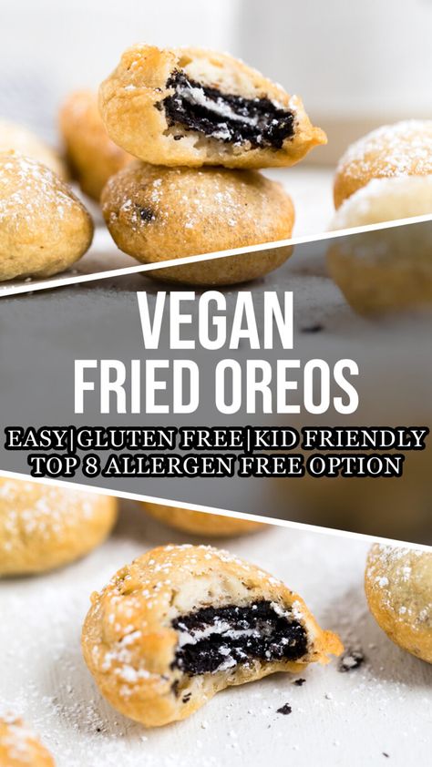 Vegan Fried Oreos Gluten Free Fried Oreos, Vegan Fair Food, Vegan Junk Food Recipes, Vegan Oreo Dessert, Vegan Corn Dogs, Vegan Oreos, Fried Oreo, Paleo Cakes, Alpha Gal