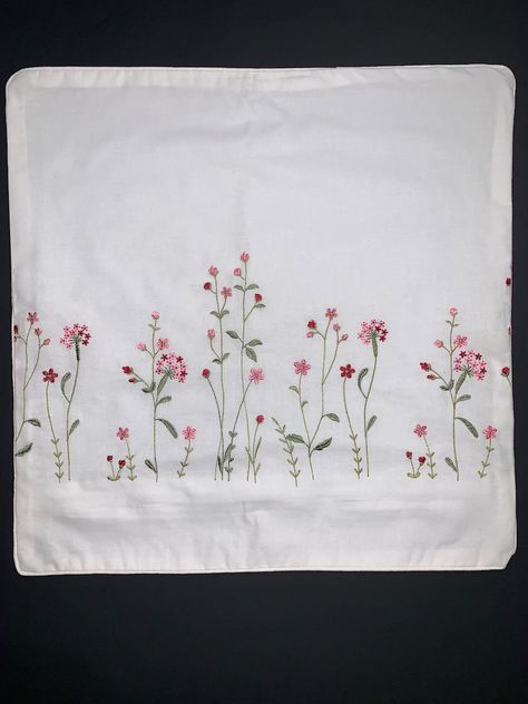 Embroidered Cotton Cover White Cushion Pillowcase With Red and - Etsy Czech Republic Embroidered Bookmarks, Pink Flower Wedding, Towel Embroidery Designs, Cushion Embroidery, Simple Hand Embroidery Patterns, Towel Embroidery, Hand Embroidery Patterns Flowers, Pola Sulam, Hand Embroidery Flowers