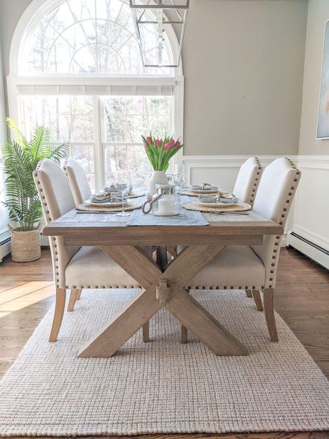 Pottery Barn Toscana Dining Table, Coastal Dinning Room, Coastal Dining Room Table, Modern Coastal Dining Room, Coastal Farmhouse Dining Room, Pottery Barn Dining Table, Coastal Dining Table, Boho Coffee Table, Coffee Table Runner